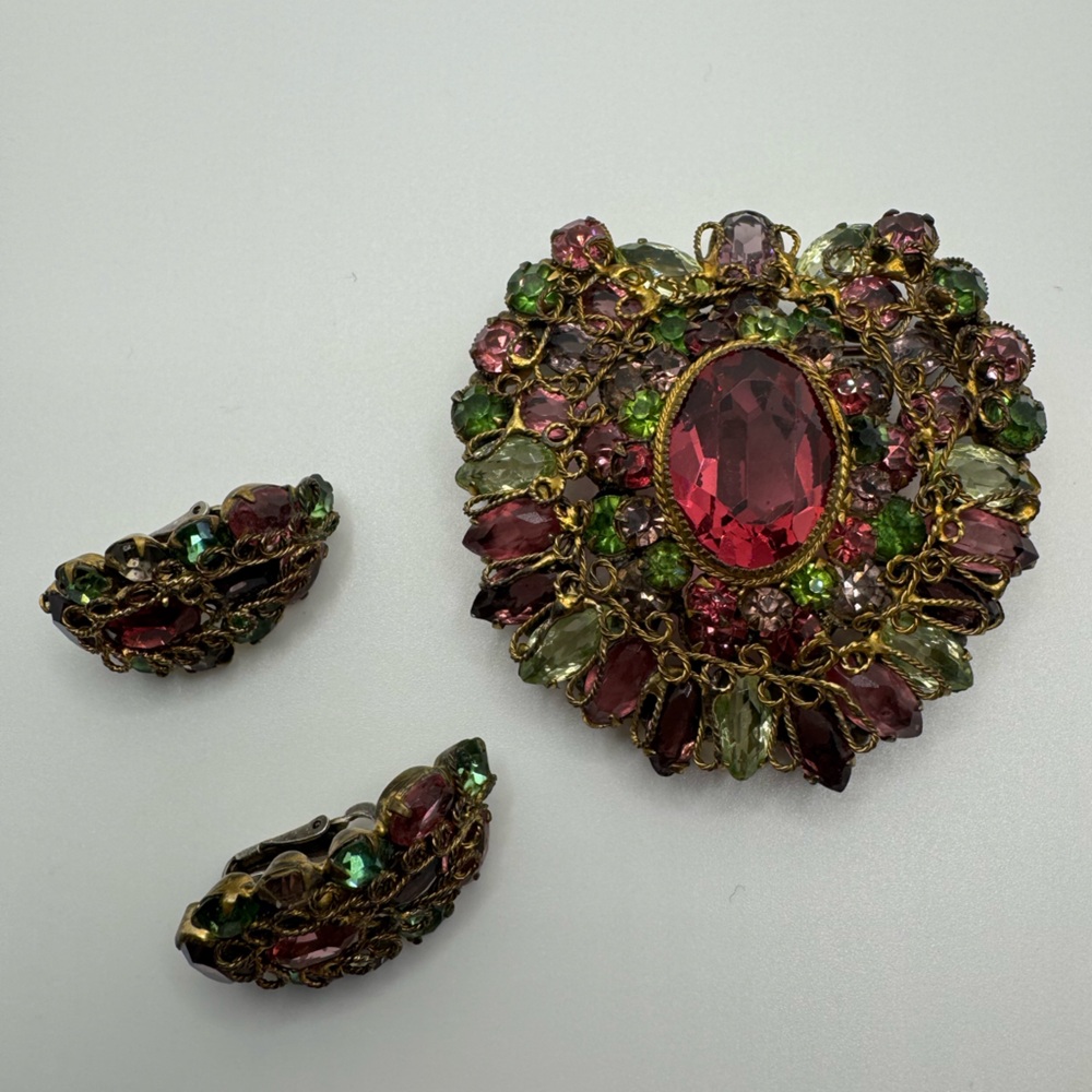 Vintage Original by Robert Multicolor Crystal Brooch Earrings Set